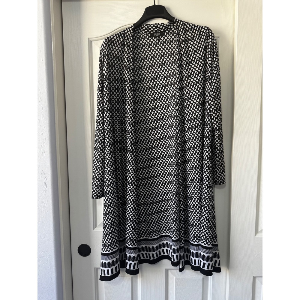 Black White Geometric Duster Cardigan Kimono Plus Size 1X Career Business Office